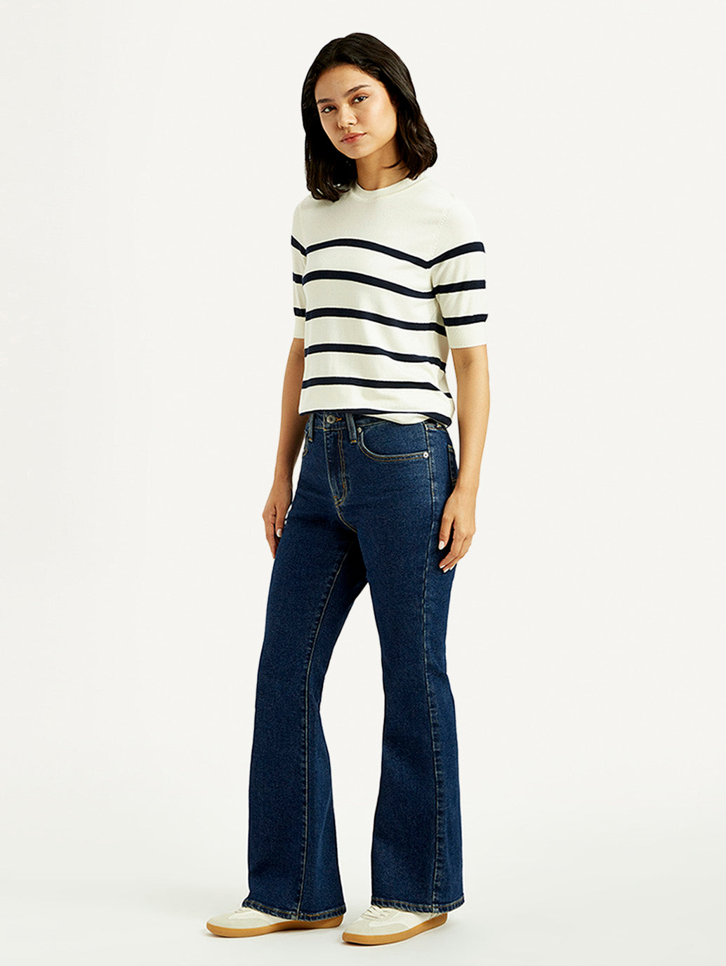 Women's 726 Dark Blue Slim Flared Fit High Rise Jeans - Side View