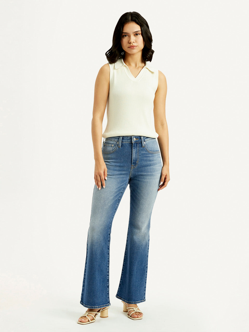 Women's 726 Blue Slim Flared Fit High Rise Jeans - Front View