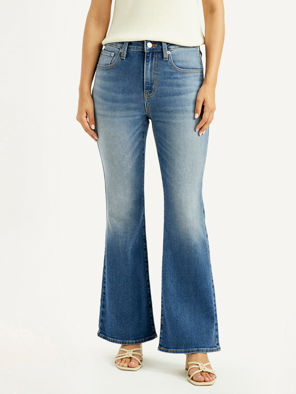 Women's 726 Blue Slim Flared Fit High Rise Jeans - Front View