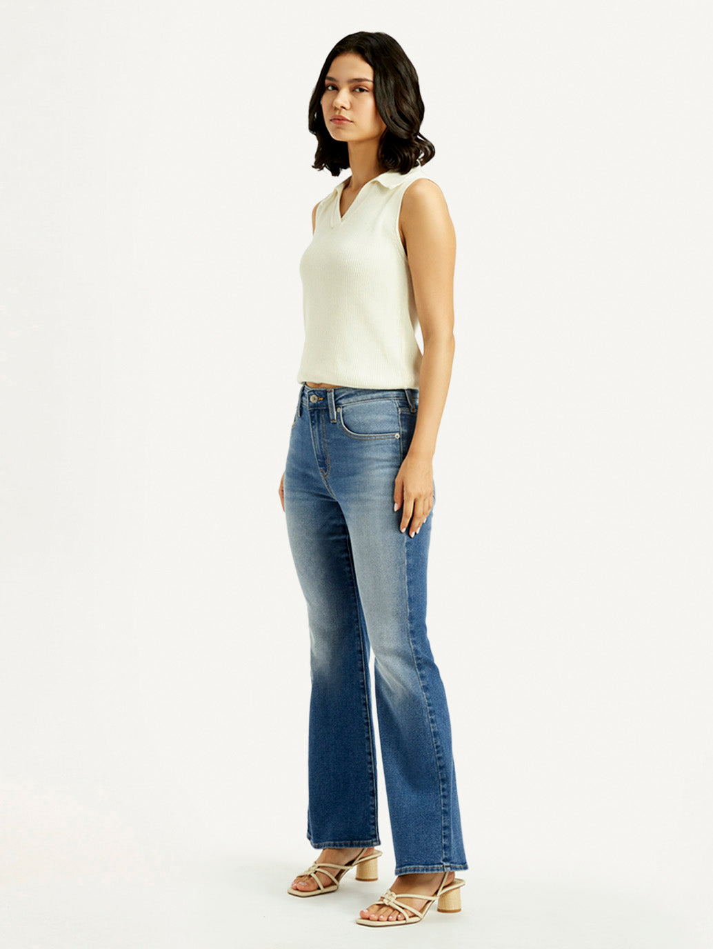 Women's 726 Blue Slim Flared Fit High Rise Jeans - Side View