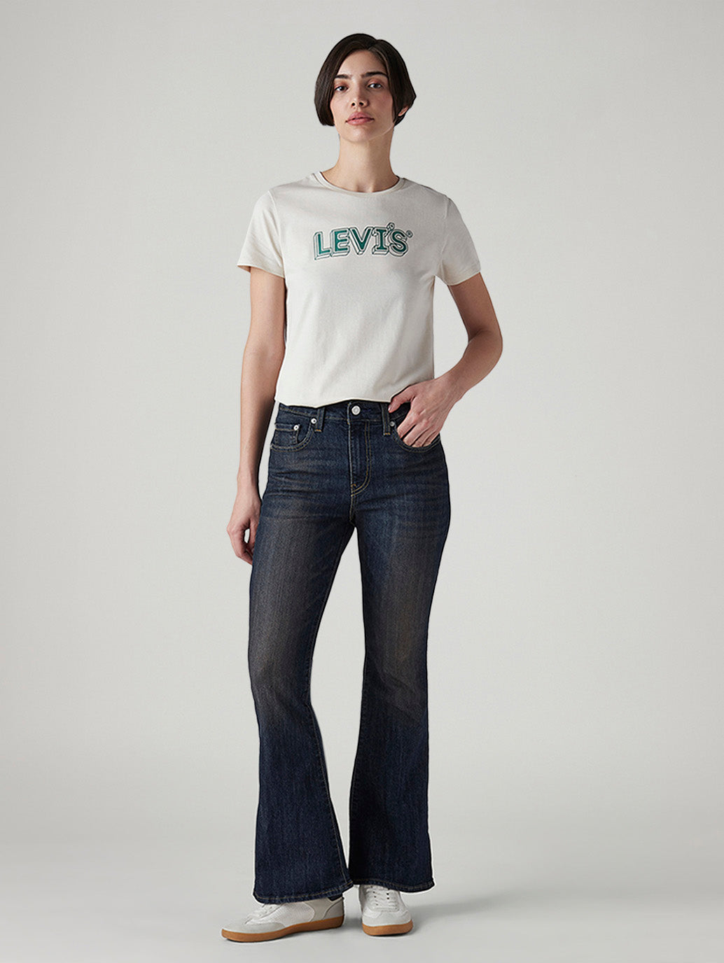 Women's 726 Dark Blue Flared Fit High Rise Tinted Jeans - Front View