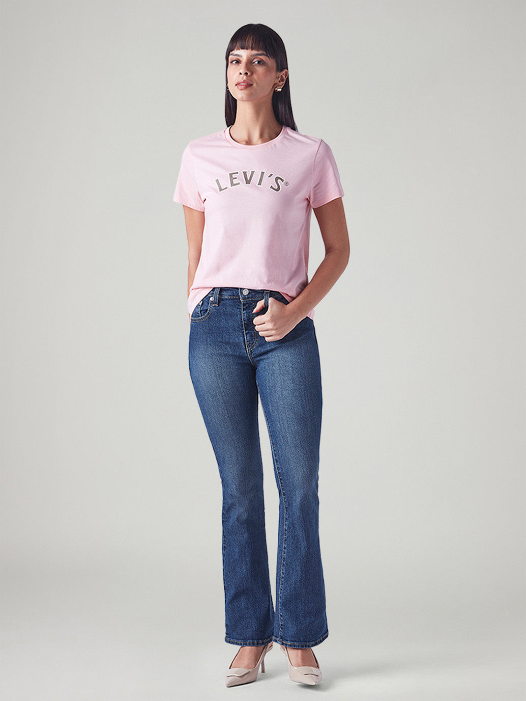 Women's 726 Blue Flared Fit High Rise Jeans - Styleshot View
