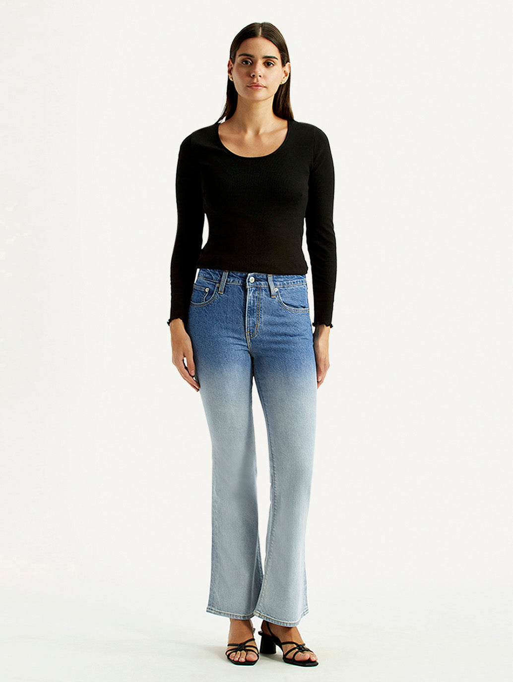 Women's 726 Blue Flared Fit High Rise Jeans - Front View