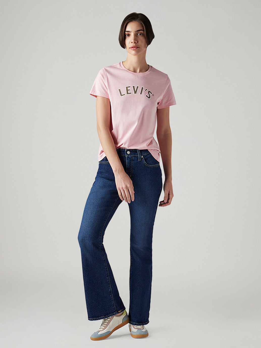 Women's 726 Dark Blue Flared Fit High Rise Tinted Jeans - Styleshot View