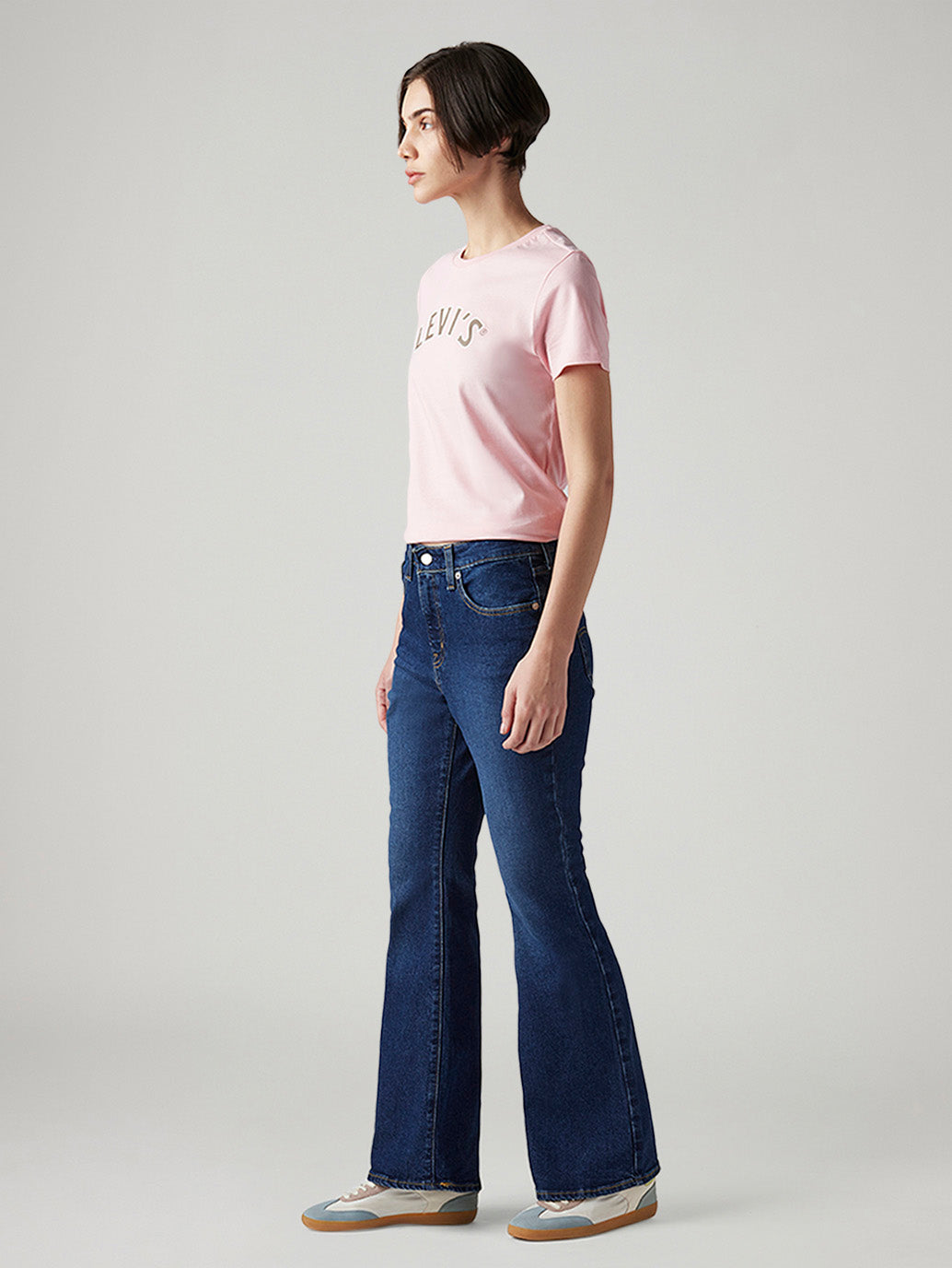 Women's 726 Dark Blue Flared Fit High Rise Tinted Jeans - Side View