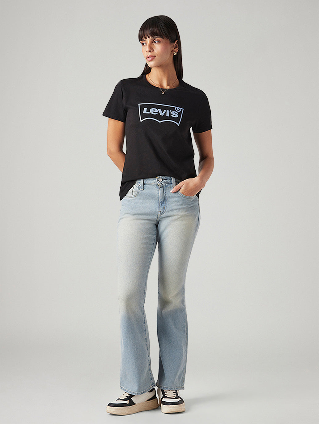 Women's 726 Light Blue Flared Fit High Rise Jeans - Styleshot View