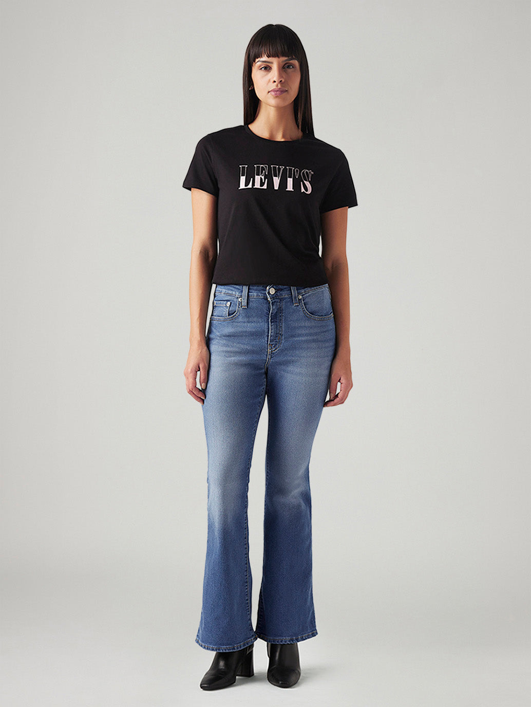 Women's 726 Blue Flared Fit High Rise Jeans - Front View