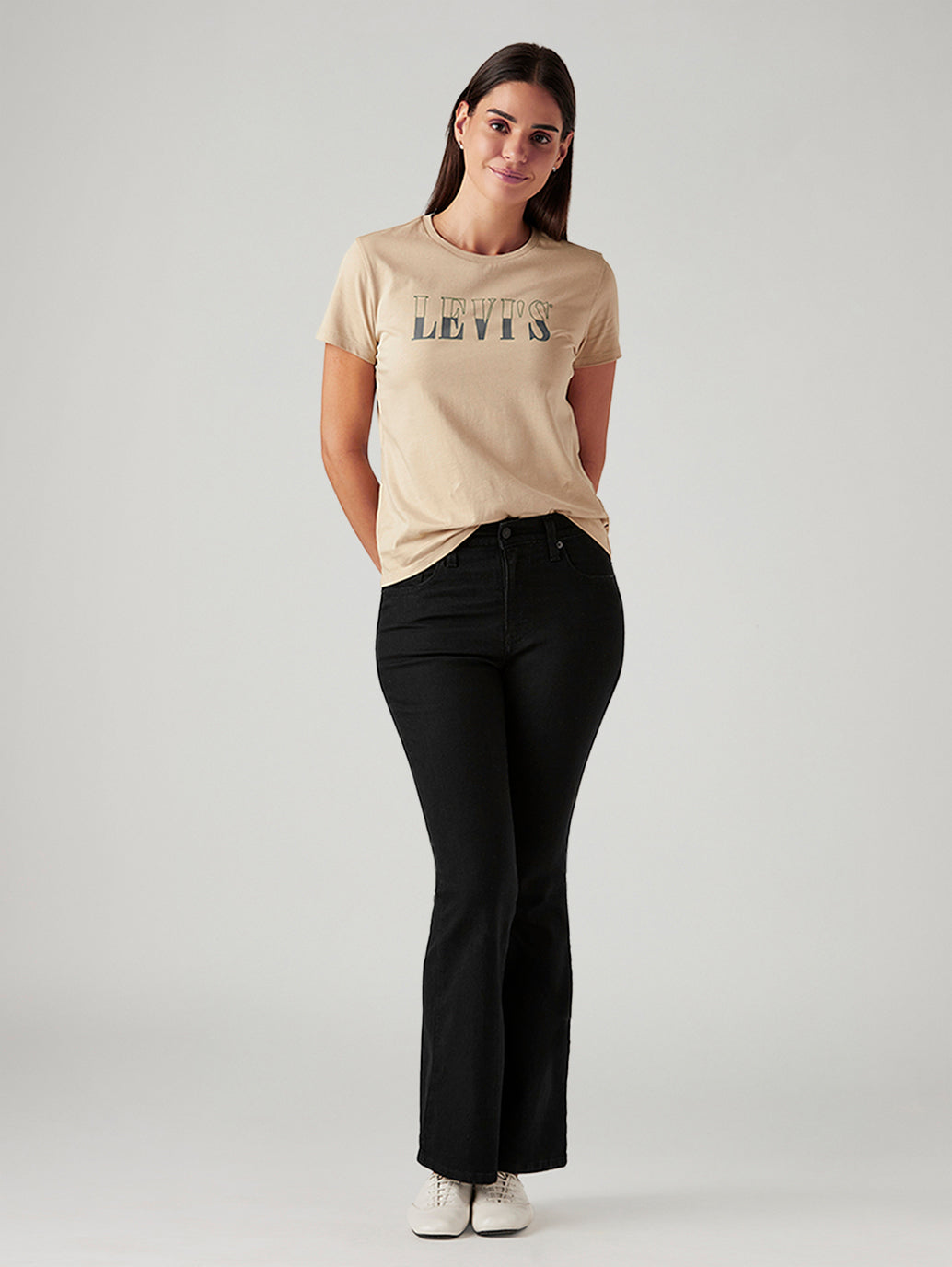 Women's 726 Black Flared Fit High Rise Jeans - Styleshot View