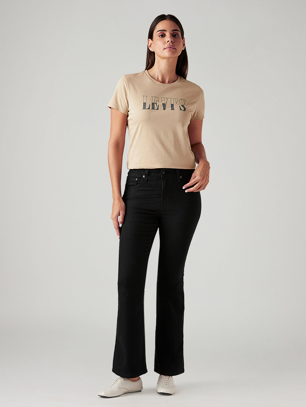 Women's 726 Black Flared Fit High Rise Jeans - Front View