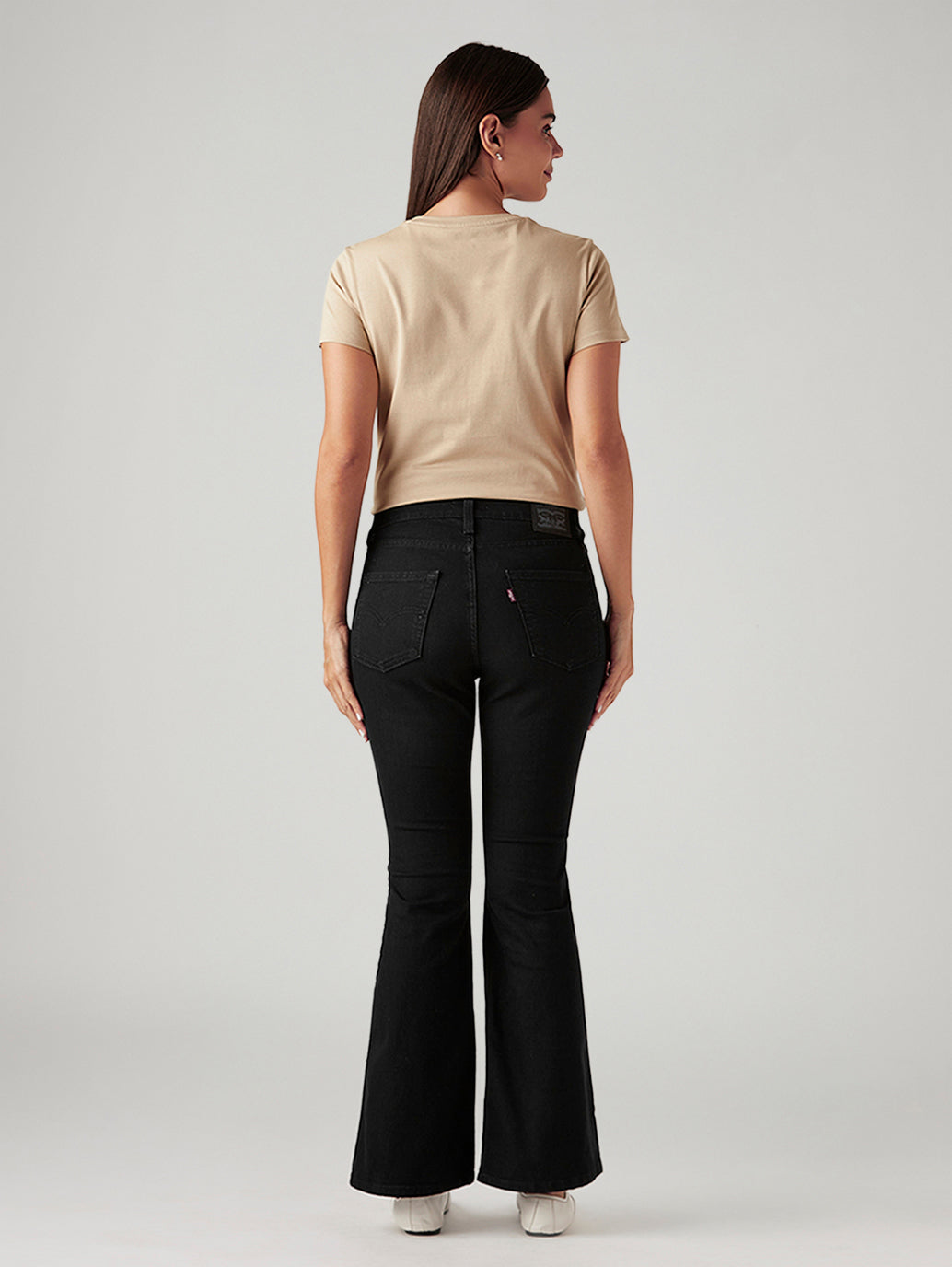 Women's 726 Black Flared Fit High Rise Jeans - Back View