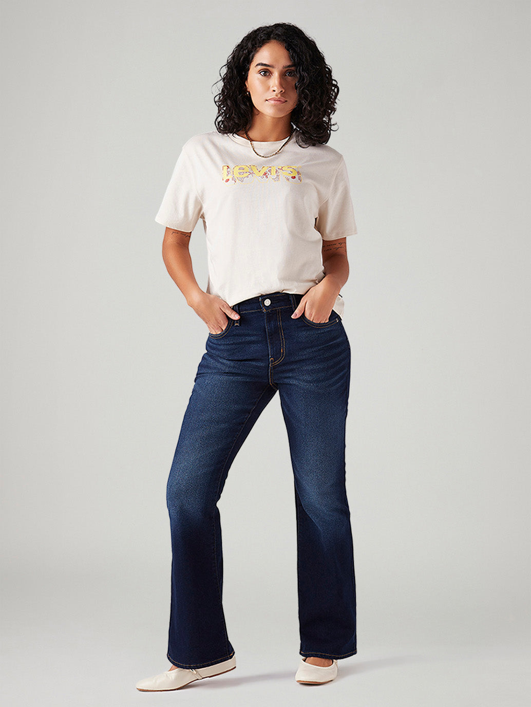 Women's 726 Dark Blue Flared Fit High Rise Jeans - Styleshot View