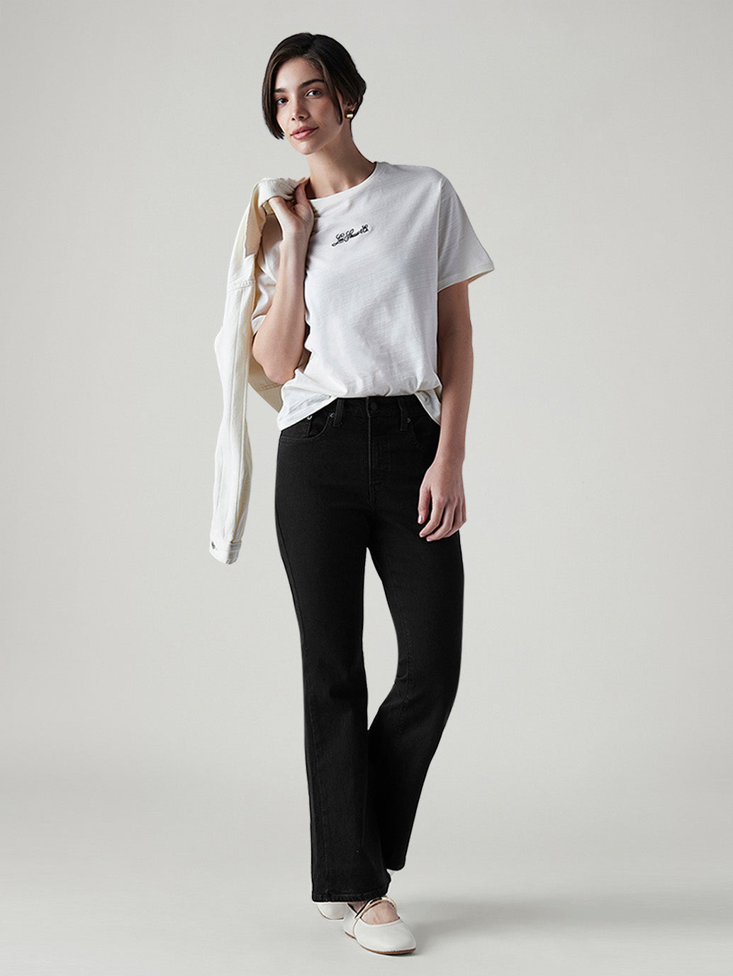 Women's 726 Black Flared Fit High Rise Jeans - Styleshot View