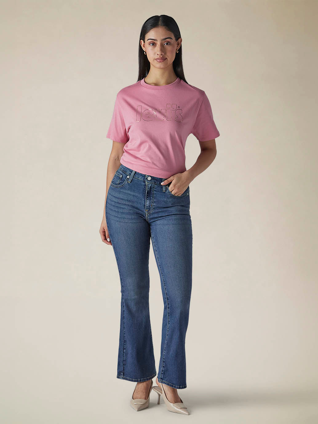 Womens 726 High Rise Flared Fit Cotton Stretch blend Jeans - Front View
