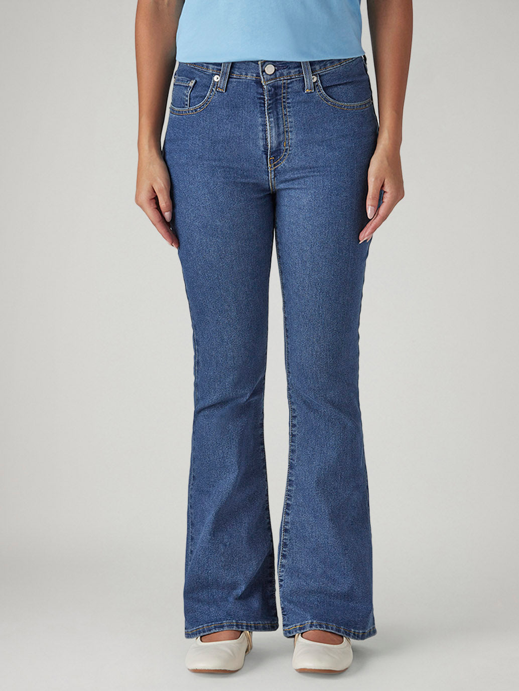Women's 726 Blue Flared Fit High Rise Jeans - Front View