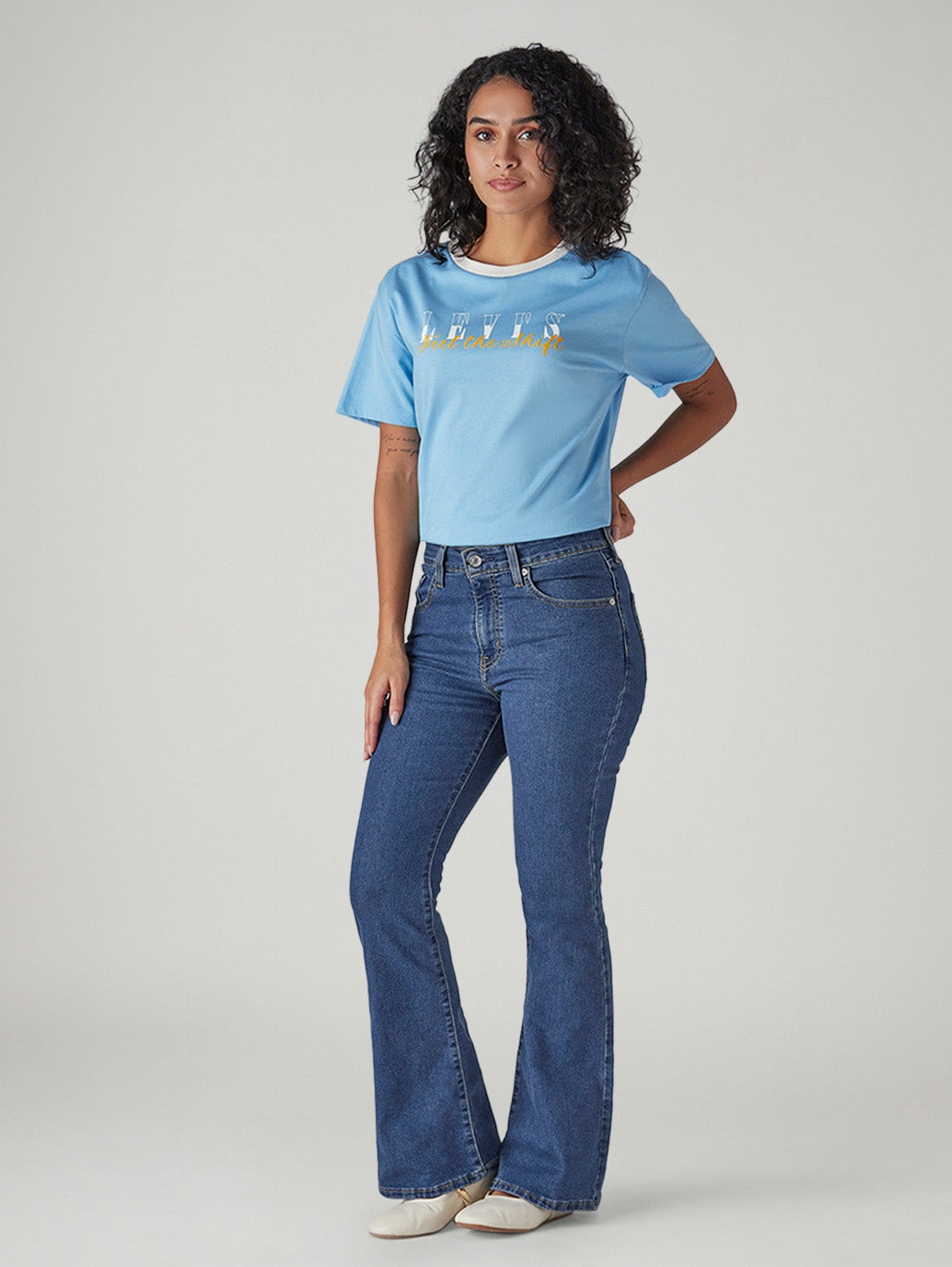 Women's 726 Blue Flared Fit High Rise Jeans - Side View