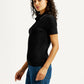 Women's Solid Black Slim Fit Polo Ribbed T-shirt - Side View
