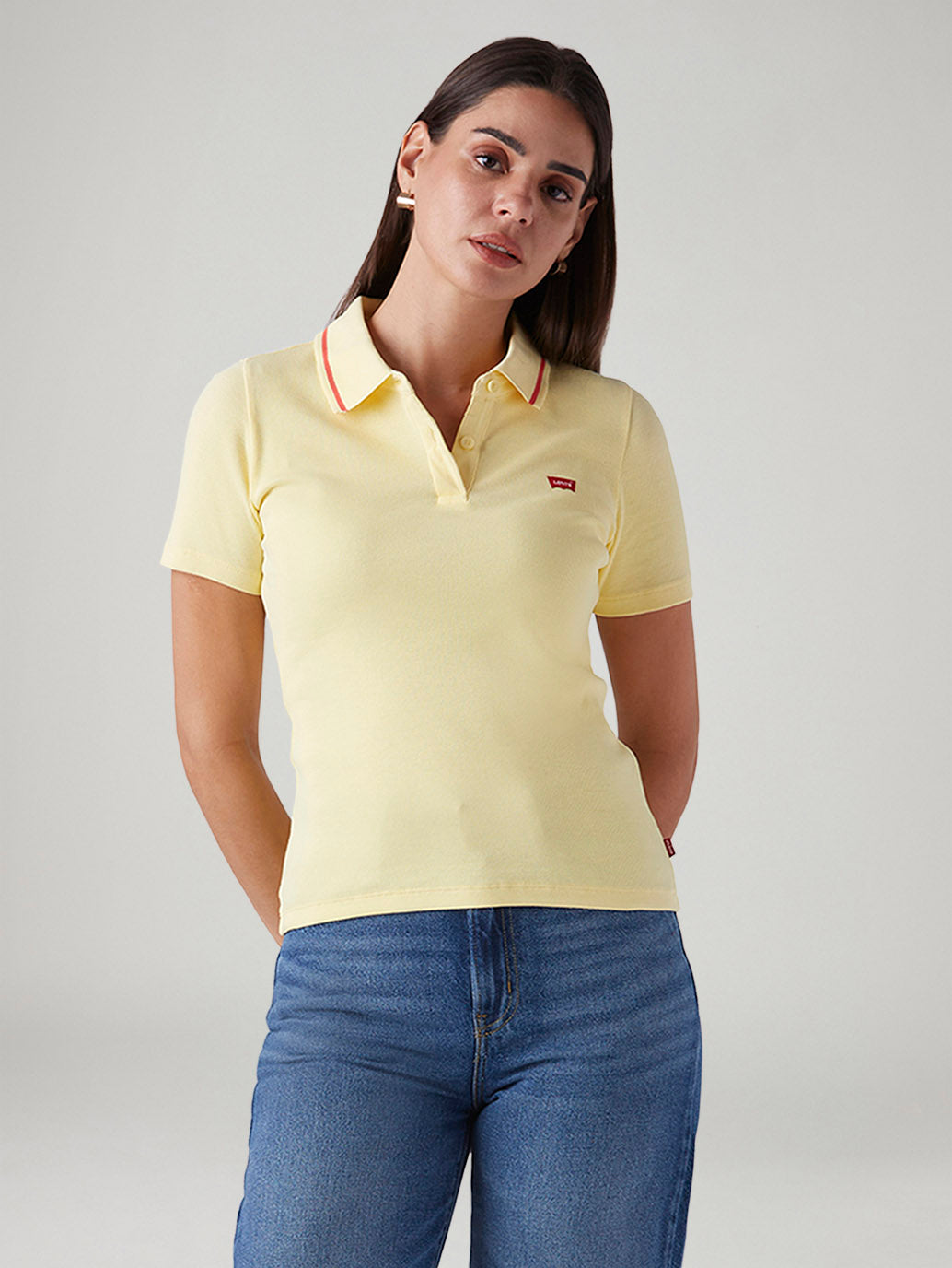 Women's Solid Yellow Slim Fit Polo Ribbed T-shirt