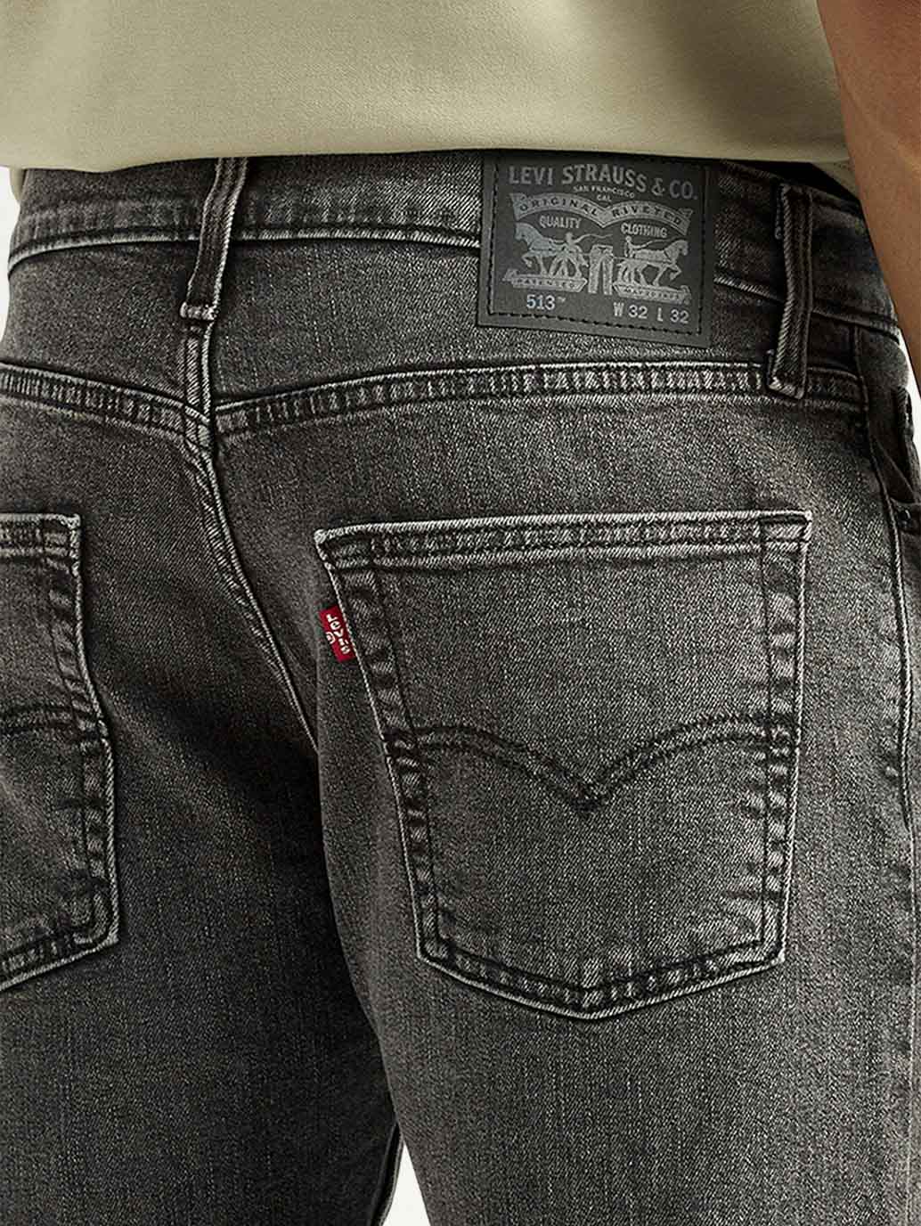 Men's 513 Black Slim Straight Fit Mid Rise Jeans - Detail View