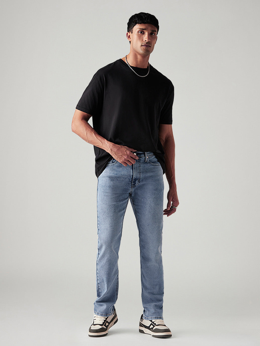 Men's 513 Light Blue Slim Straight Fit Mid Rise Jeans - Styleshot View