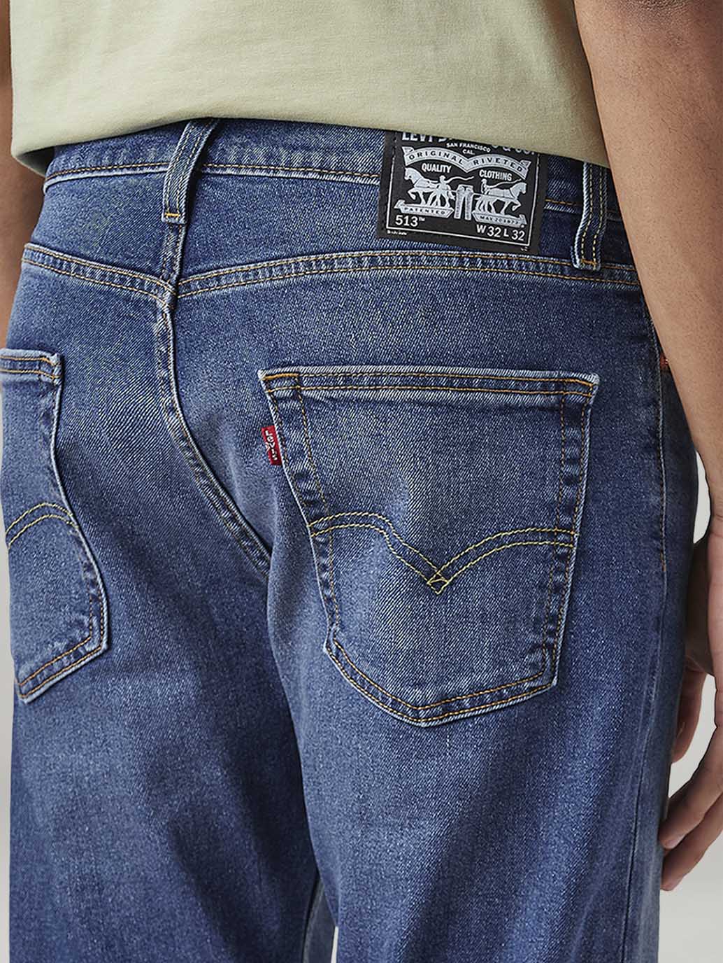 Men's 513 Blue Slim Straight Fit Mid Rise Jeans - Detail View