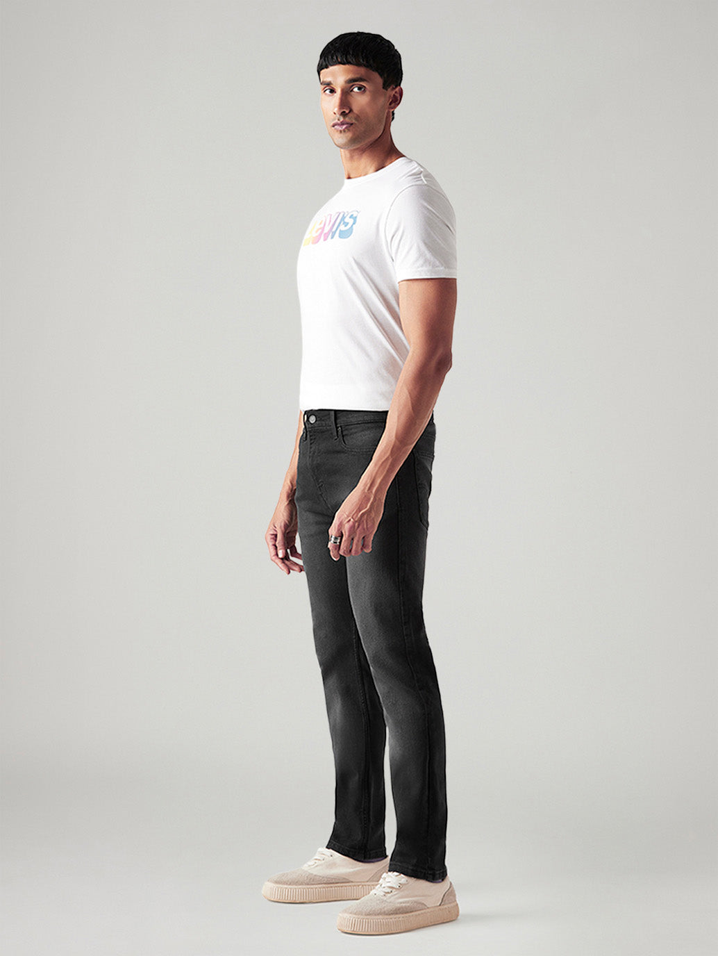Men's 513 Black Slim Straight Fit Mid Rise Jeans - Side View