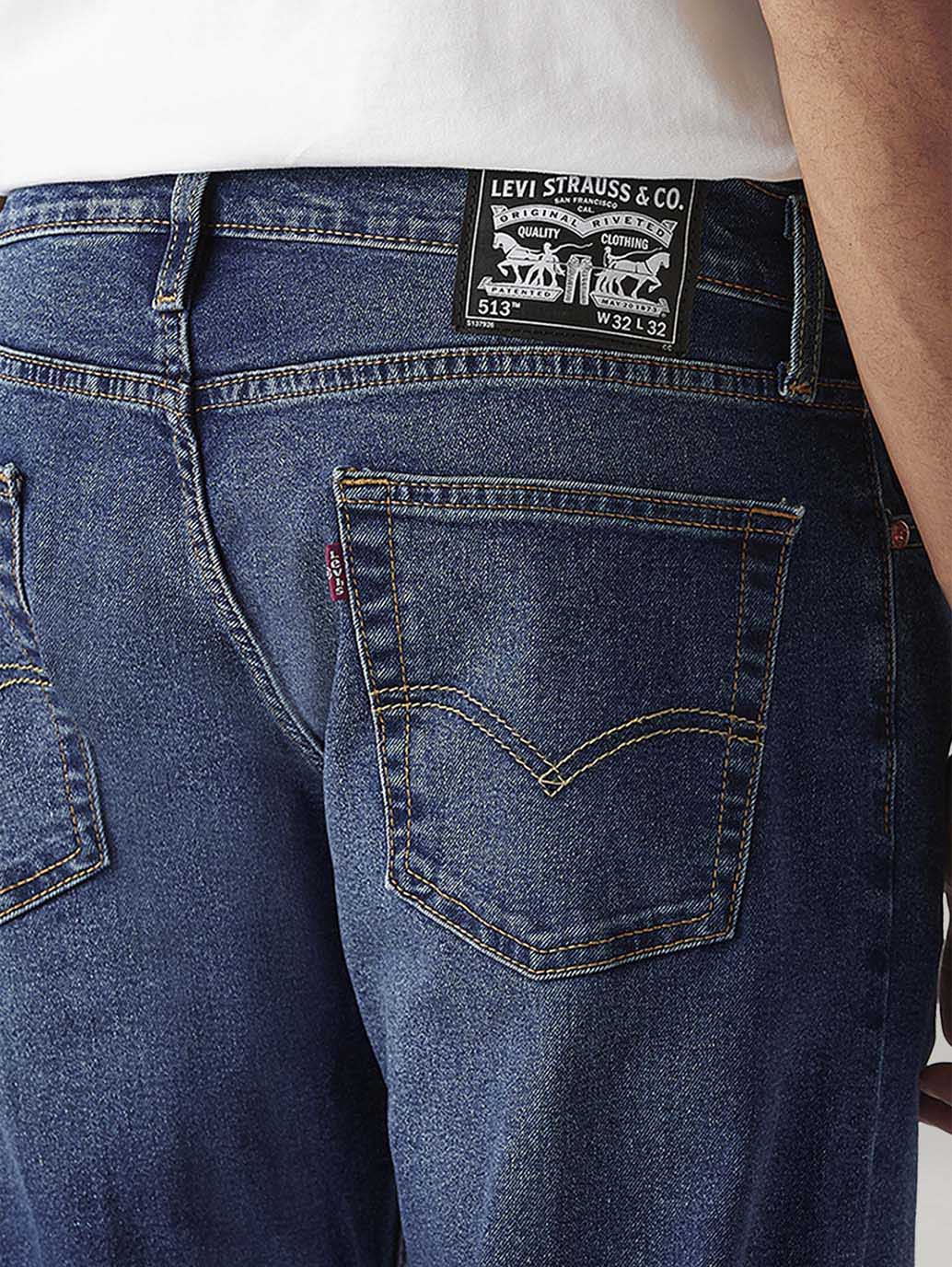 Men's 513 Dark Blue Slim Straight Fit Mid Rise Jeans - Detail View