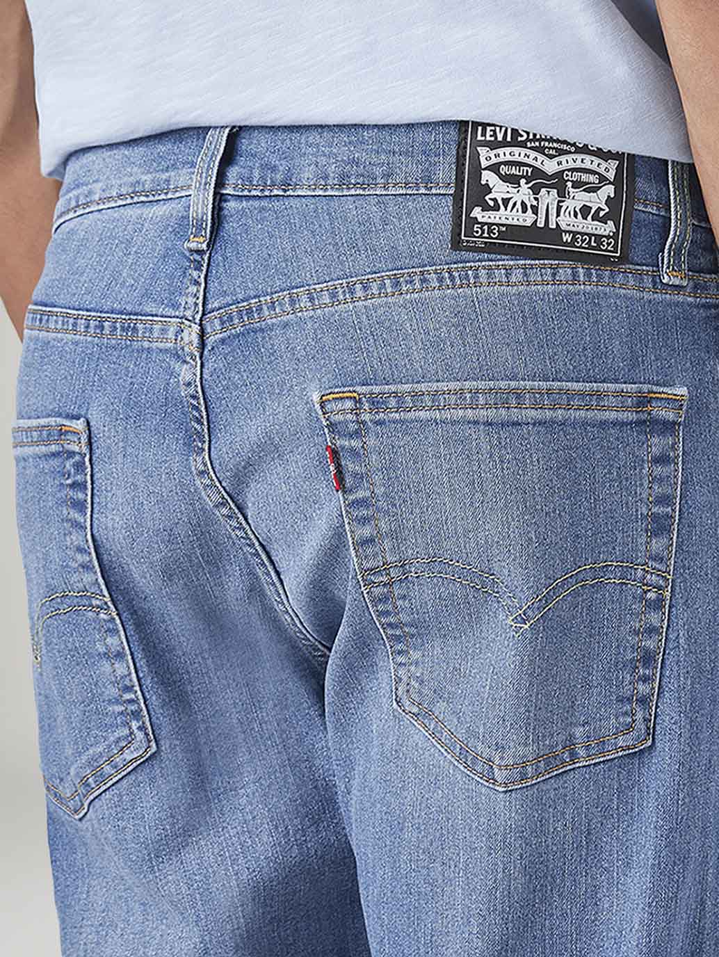 Men's 513 Light Blue Slim Straight Fit Mid Rise Jeans - Detail View