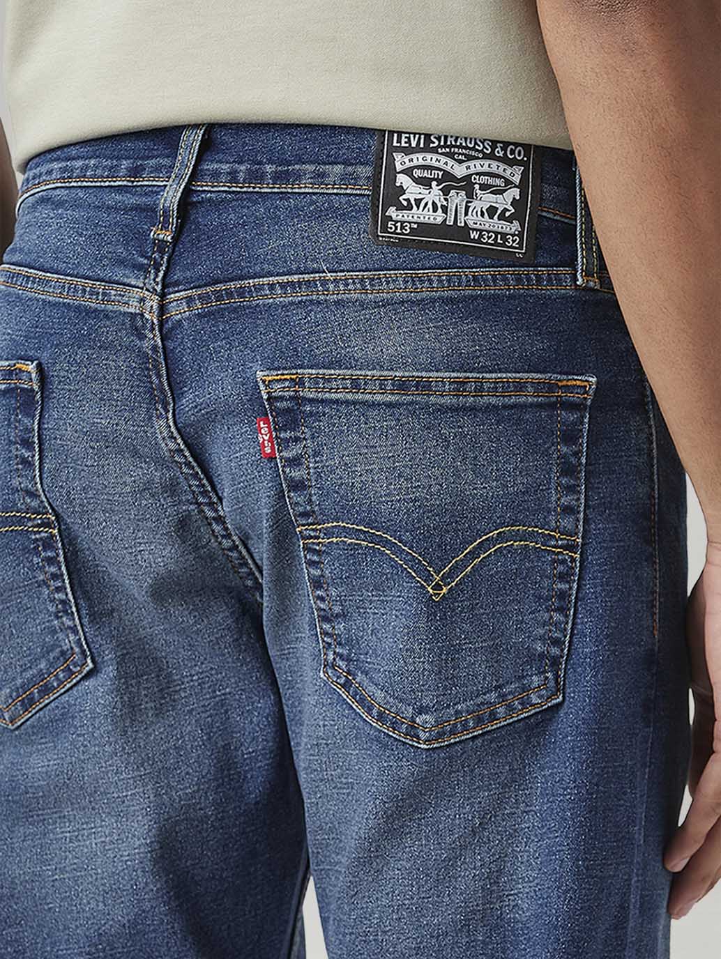 Men's 513 Blue Slim Straight Fit Mid Rise Jeans - Detail View