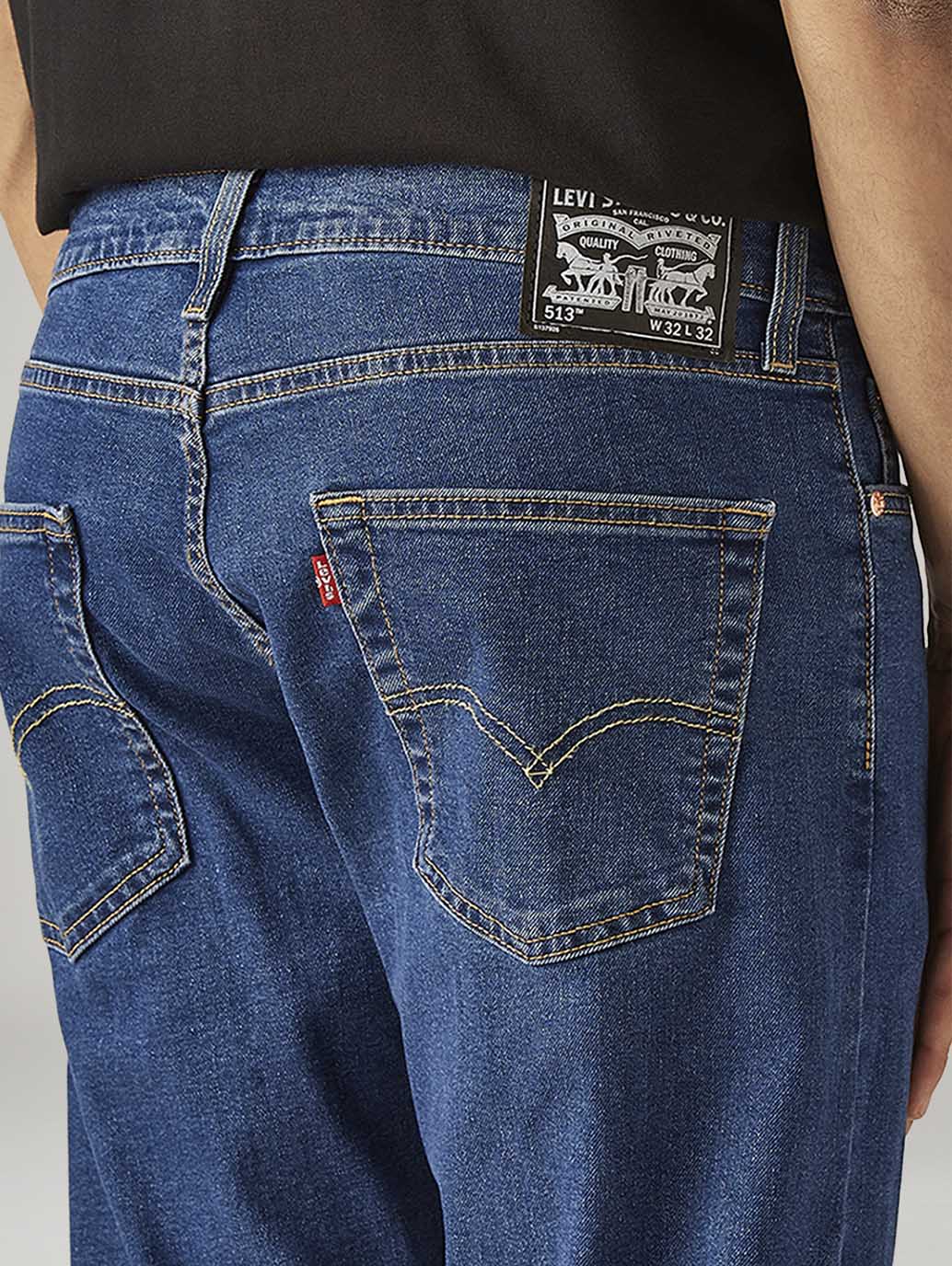 Men's 513 Blue Slim Straight Fit Mid Rise Jeans - Detail View