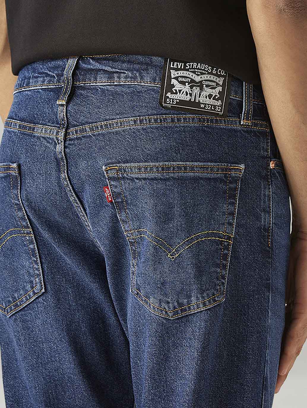 Men's 513 Blue Slim Straight Fit Mid Rise Jeans - Detail View