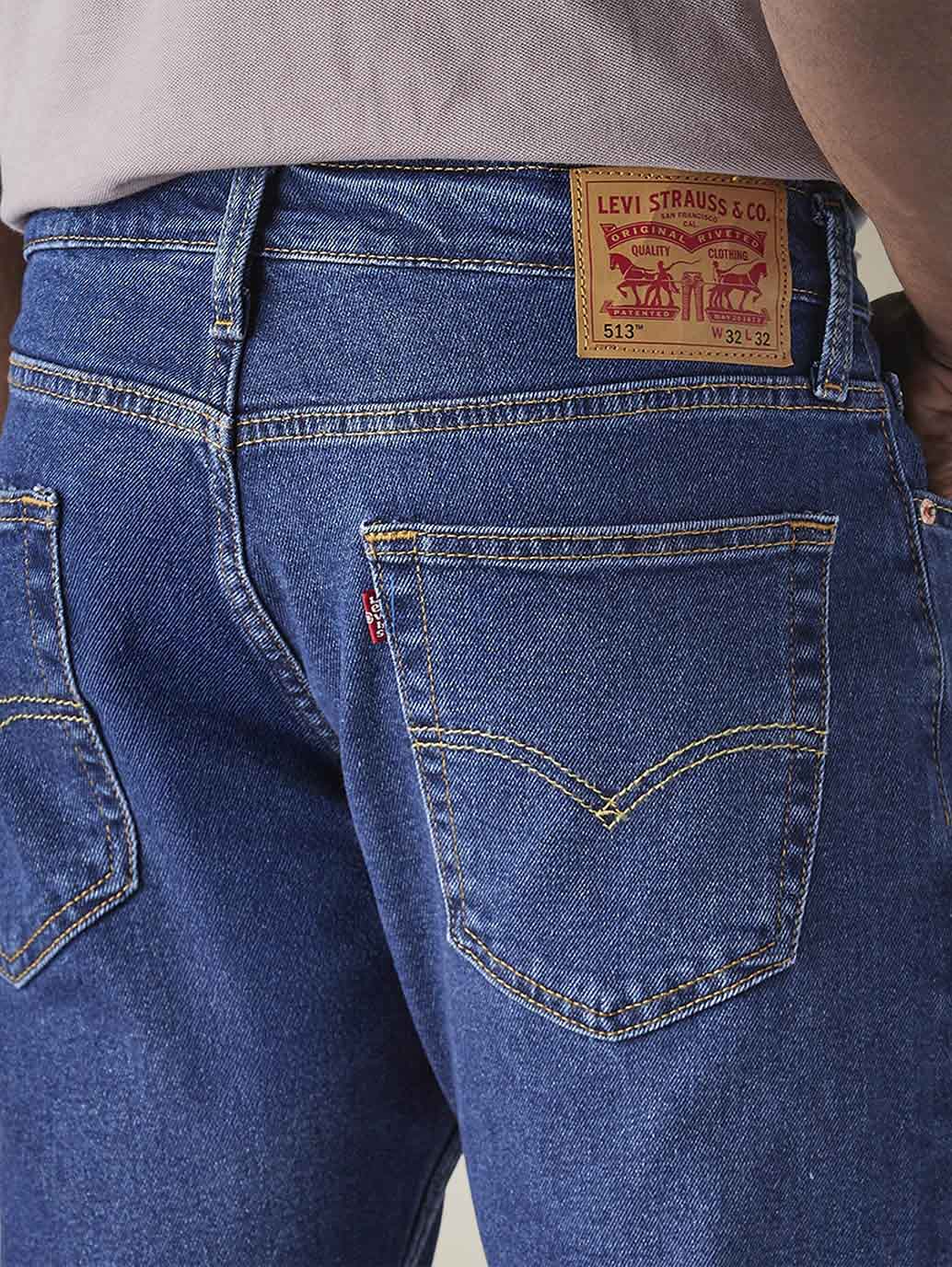 Mens 513 Mid Rise Slim Straight Fit Cotton Stretch Blend Jeans - Detail View