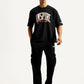 Men's Typography Black Crew Neck Co-Ord Set - Front View