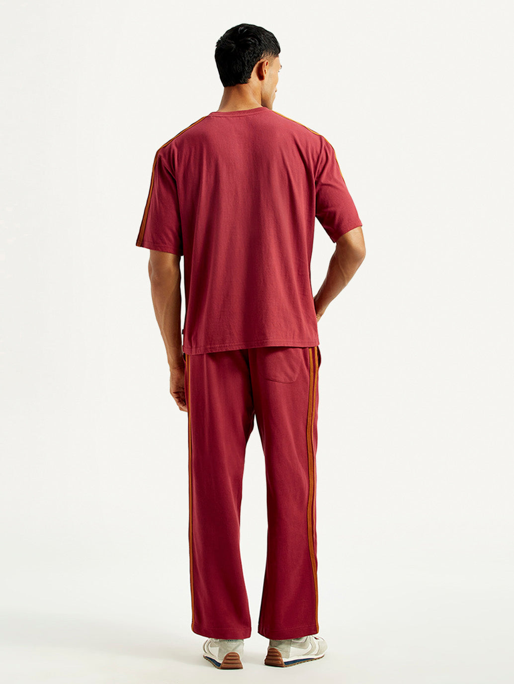 Men's Typography Maroon Crew Neck Co-Ord Set - Back View