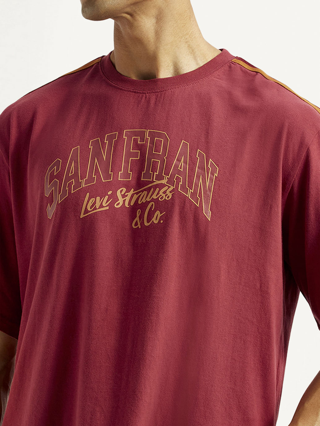 Men's Typography Maroon Crew Neck Co-Ord Set - Detail View
