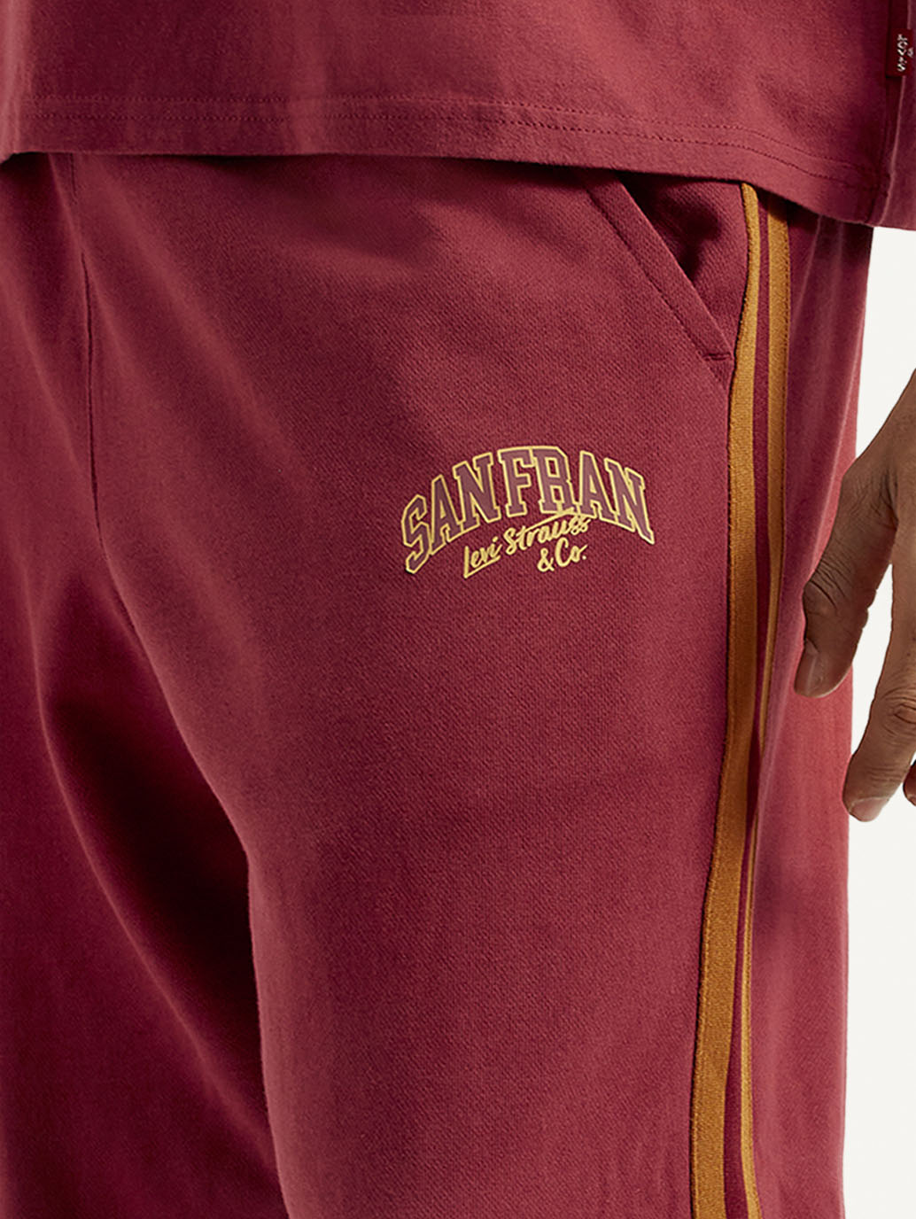 Men's Typography Maroon Crew Neck Co-Ord Set - Detail View