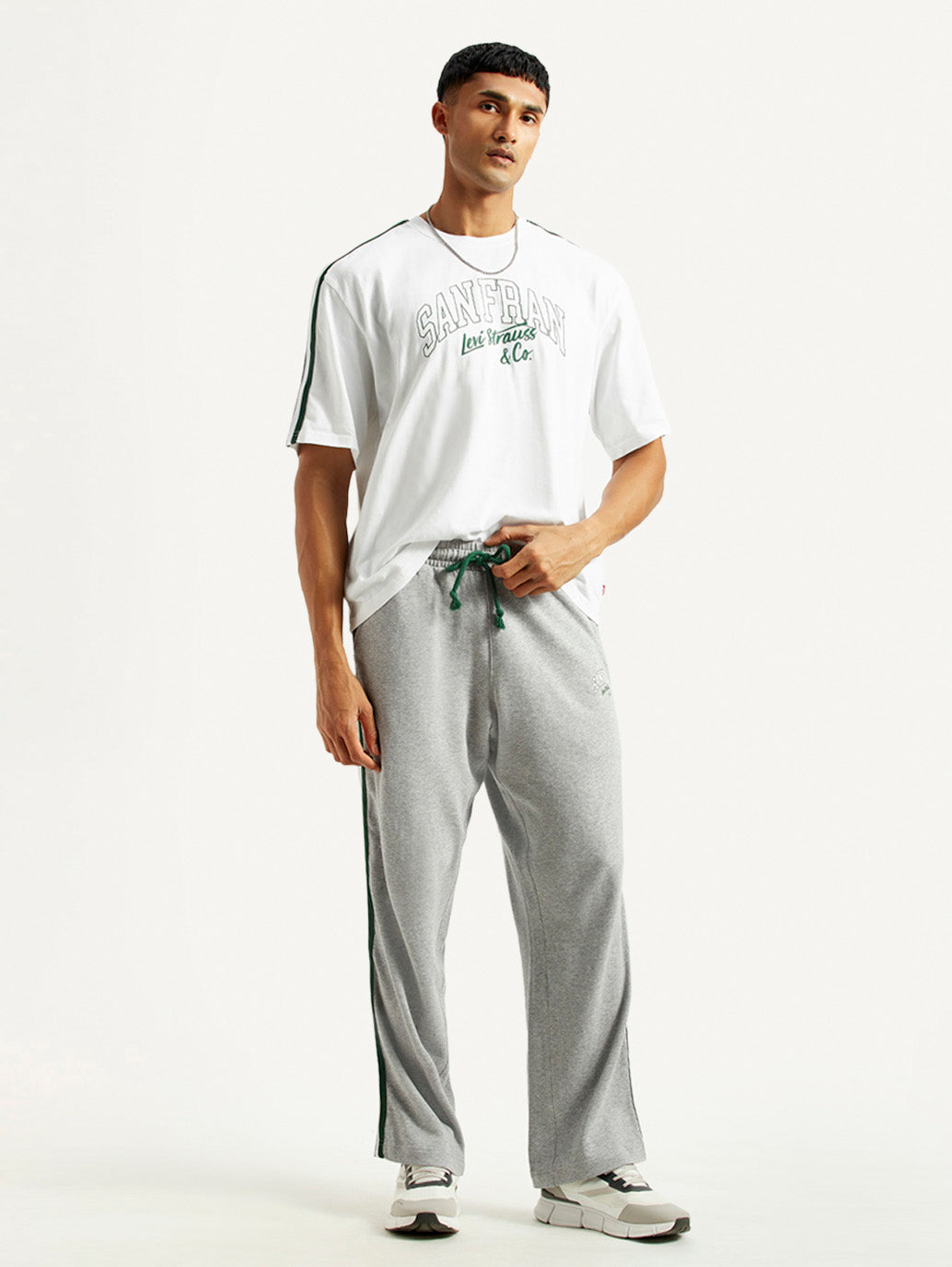 Men's Typography White Crew Neck Co-Ord Set - Styleshot View