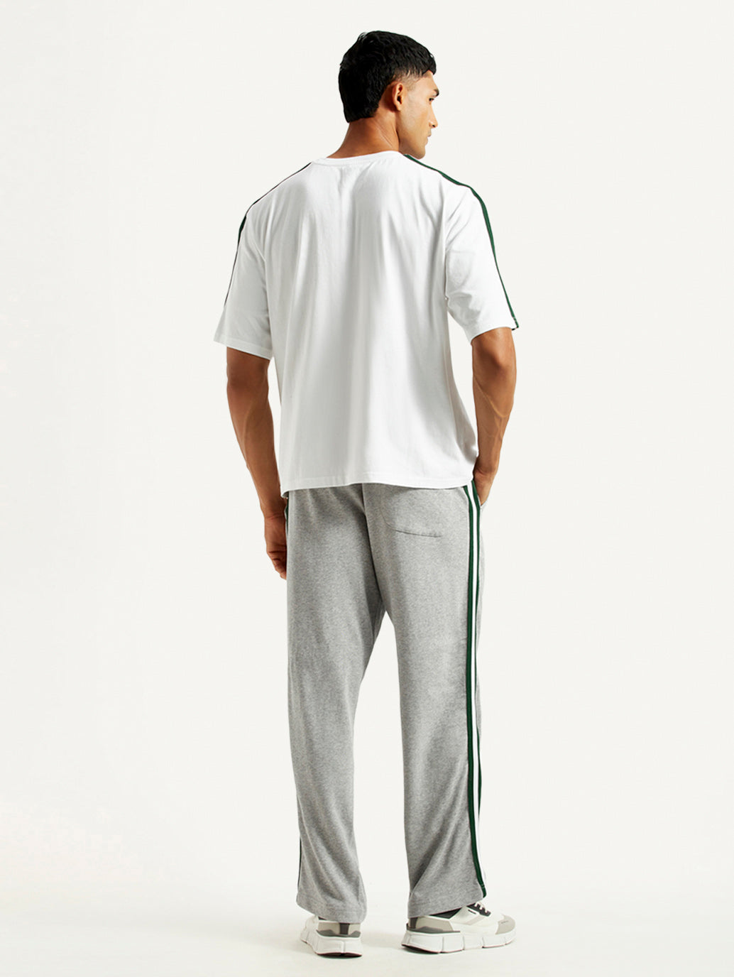 Men's Typography White Crew Neck Co-Ord Set - Back View