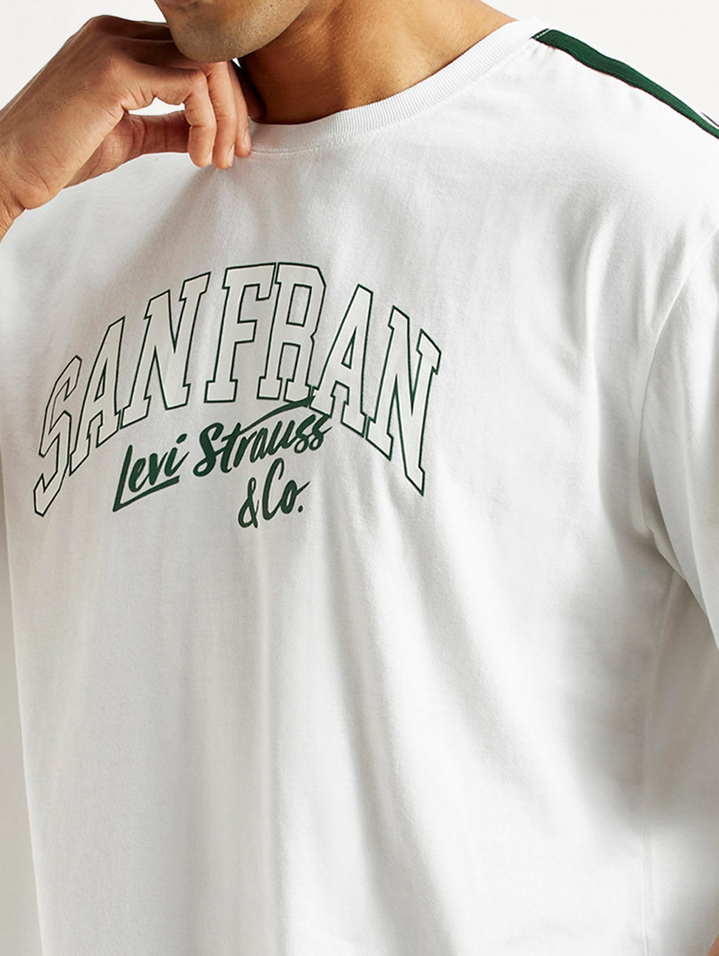 Men's Typography White Crew Neck Co-Ord Set - Detail View