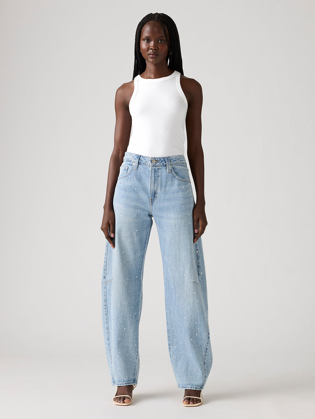 Women's Light Indigo Barrel Loose Fit Mid Rise Jeans