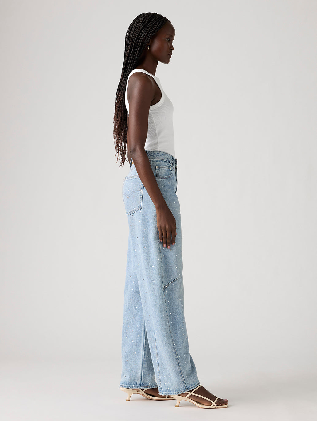 Women's Light Indigo Barrel Loose Fit Mid Rise Jeans - Side View