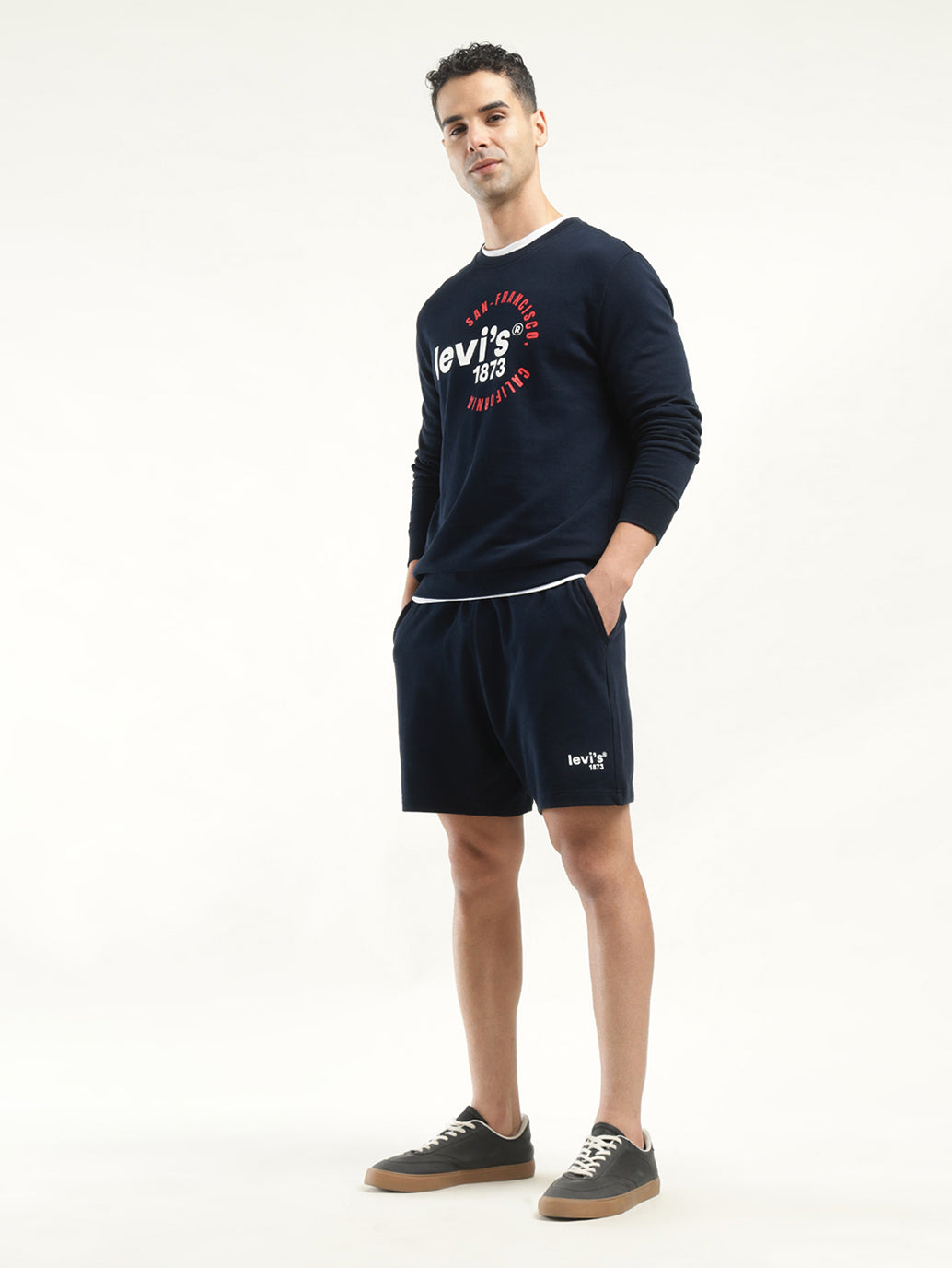 Men's Graphic Print Navy Crew Neck Co-ord Set