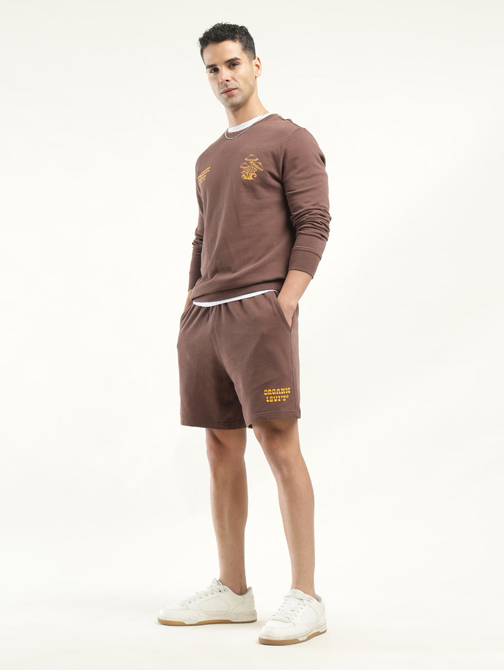 Men's Solid Brown Crew Neck Co-ord Set