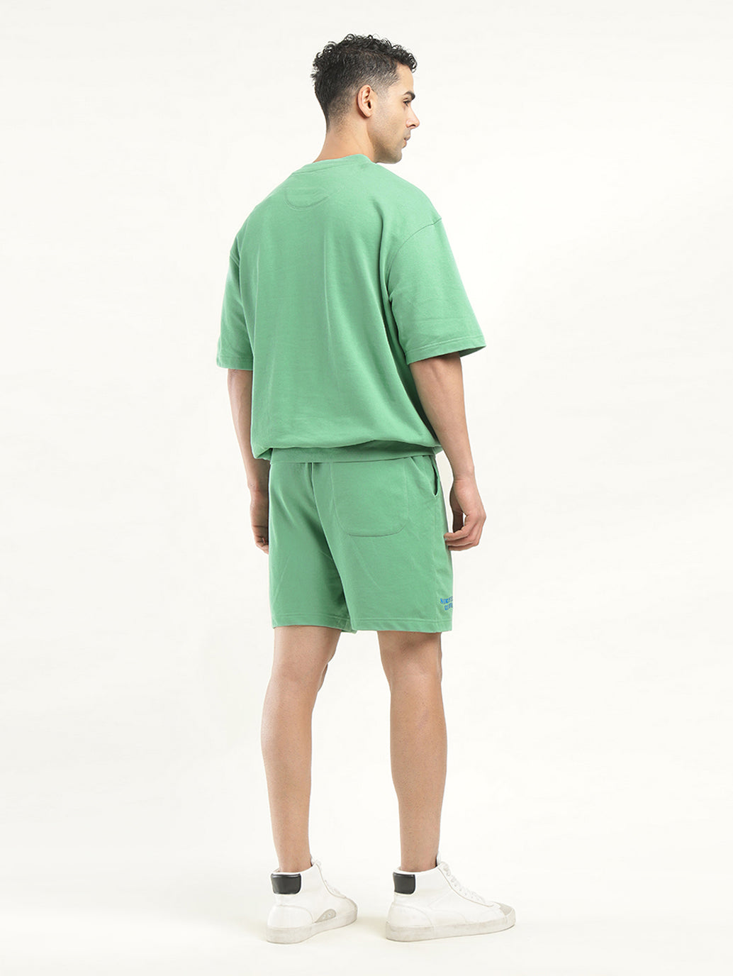 Men's Solid Green Crew Neck Co-ord Set - Back View