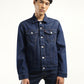 Men's Solid Dark Blue Spread Collar Jacket