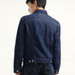 Men's Solid Dark Blue Spread Collar Jacket