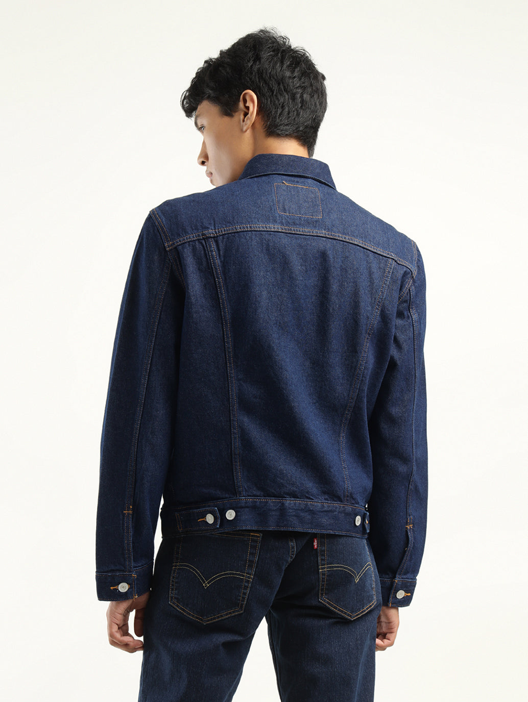 Men's Solid Dark Blue Spread Collar Jacket