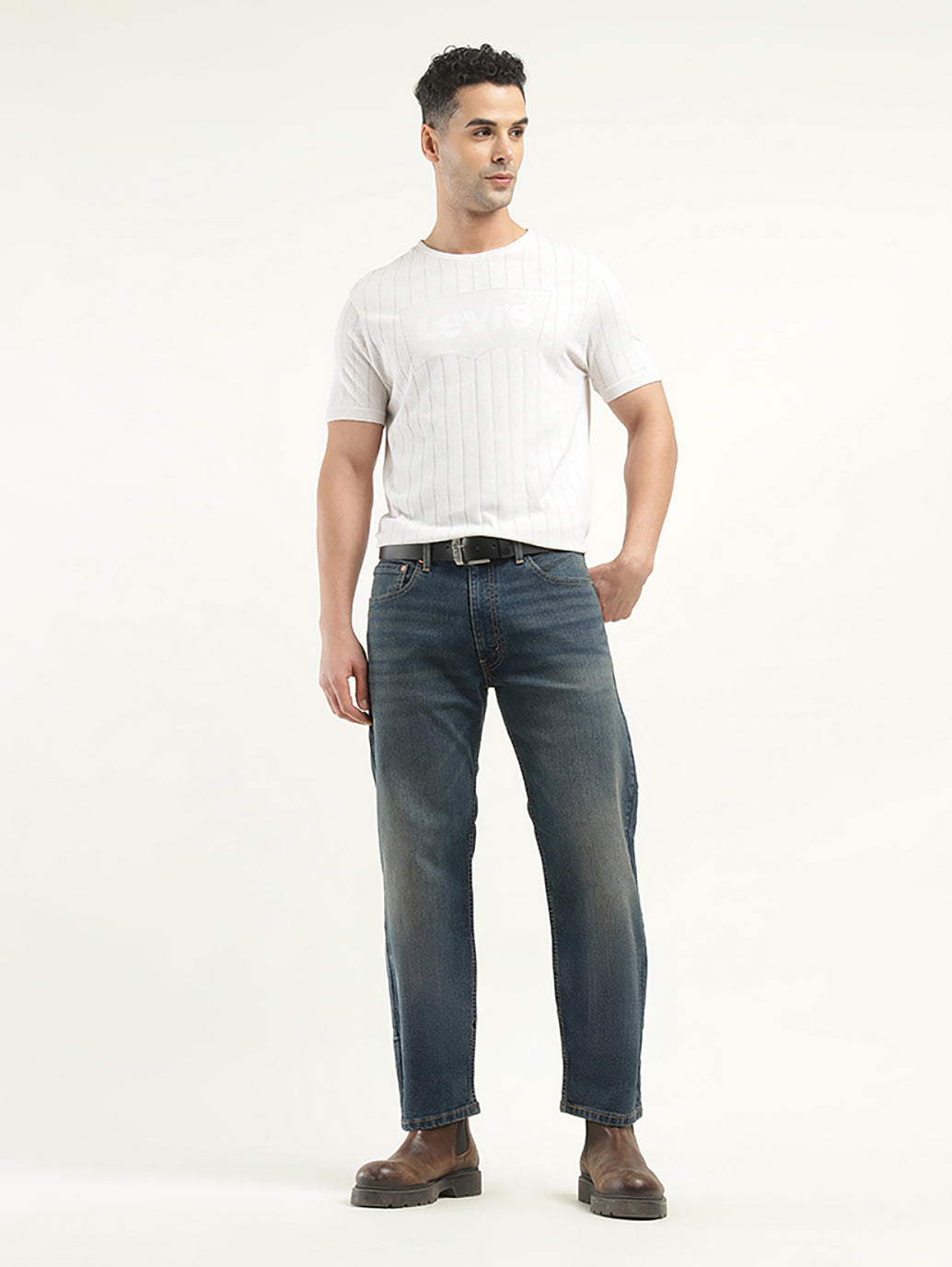 Men's 555'96 Indigo Relaxed Straight Fit Mid Rise Jeans