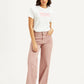 Women's Pink Wideleg Fit High Rise Jeans - Front View