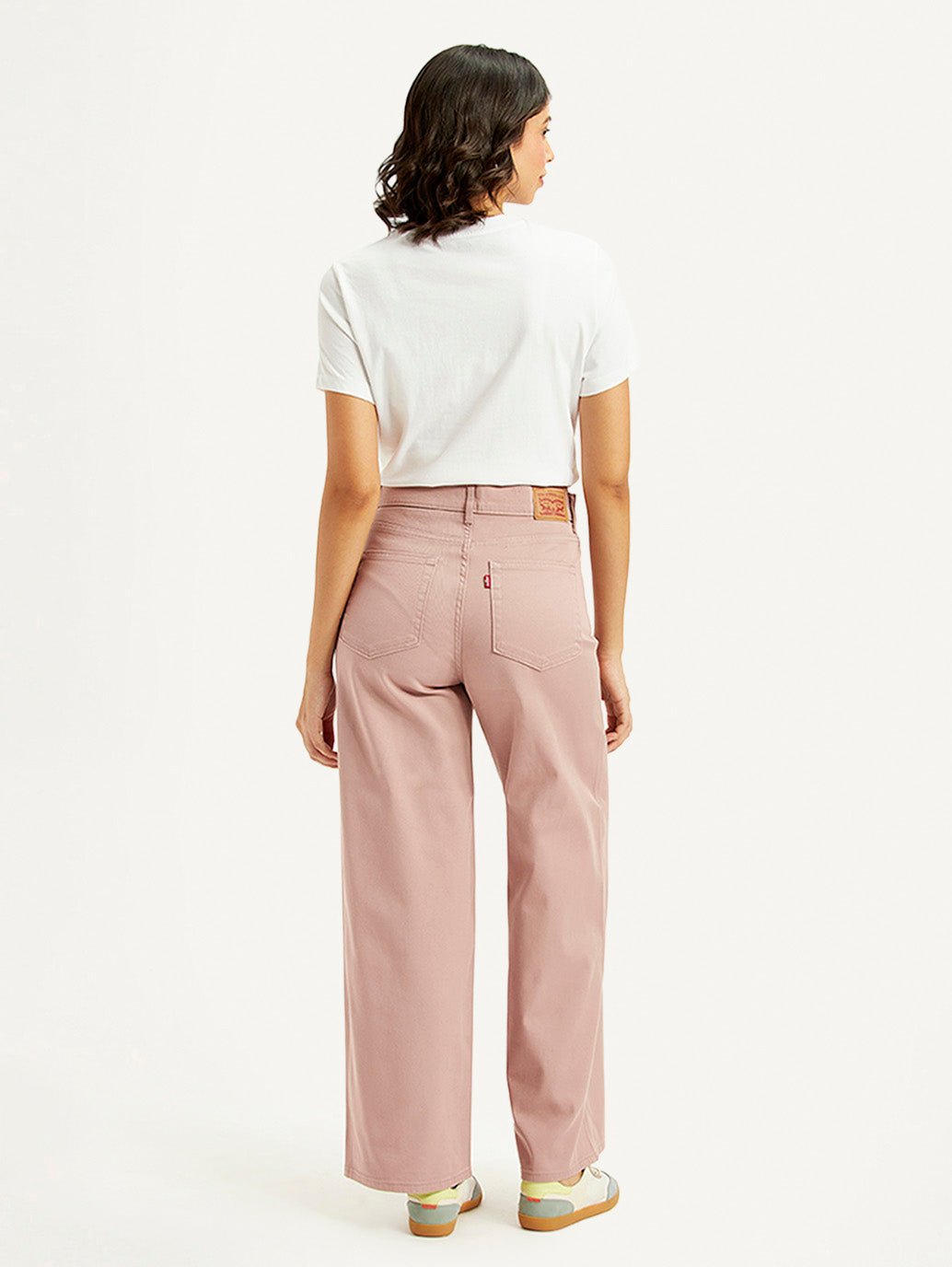 Women's Pink Wideleg Fit High Rise Jeans - back View