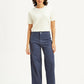 Women's Navy Blue Vintage Chino Wideleg Fit High Rise Jeans - Front View